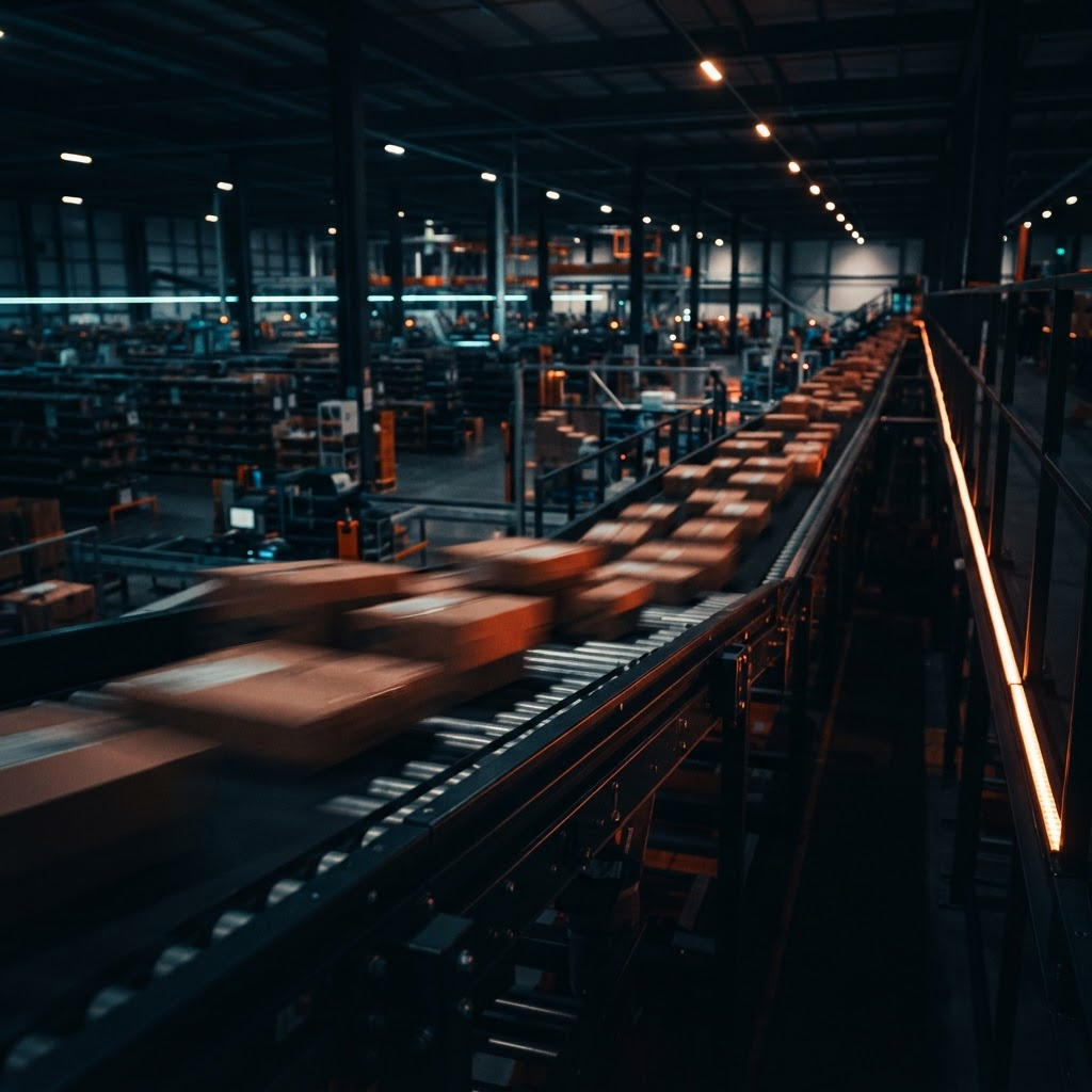 Conveyor met pakketten in een fulfilment-centrum